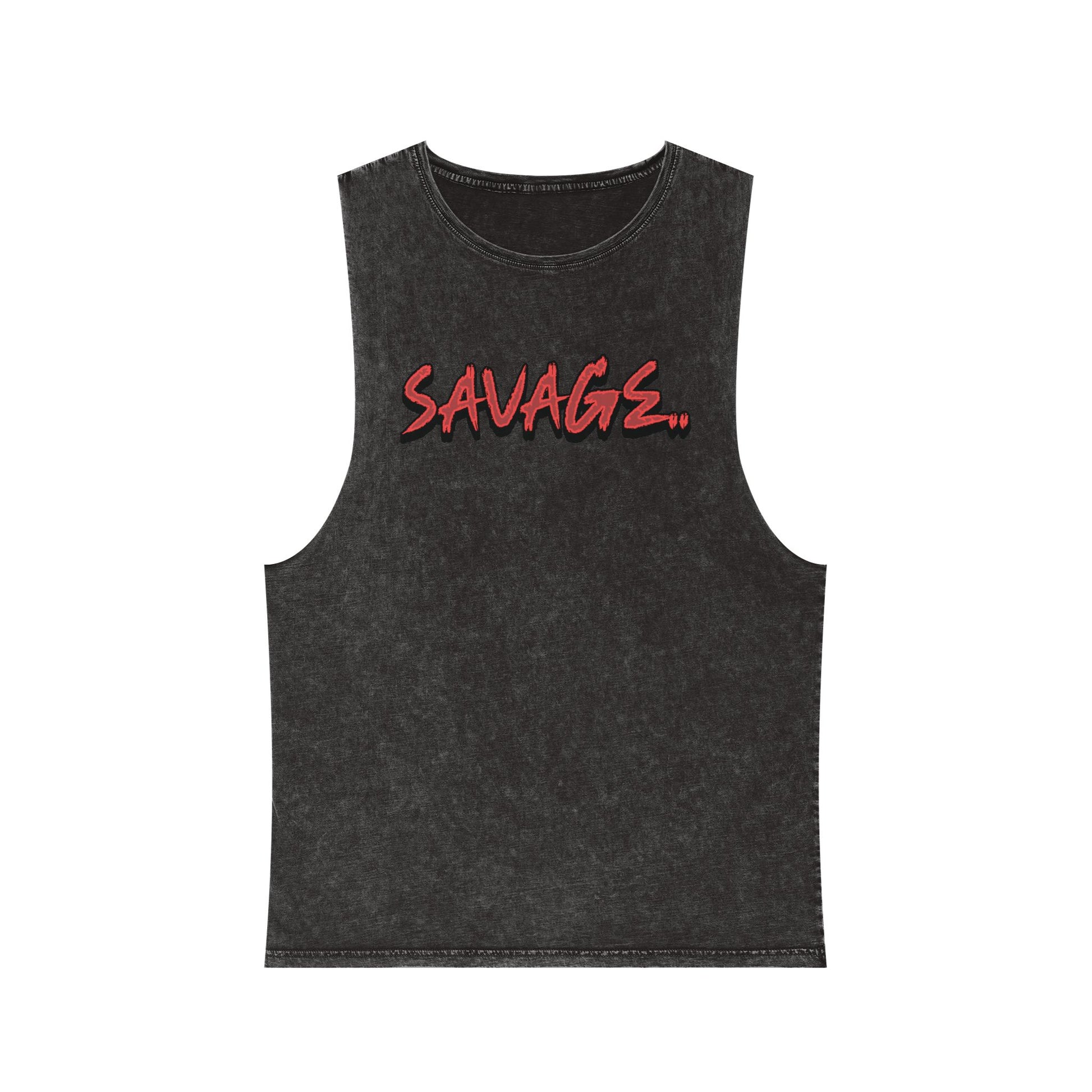 Savage Stonewash Tank Top, Unisex Casual Wear, Edgy Summer Trend, Graphic Tee for Festivals, Workout and Everyday Style