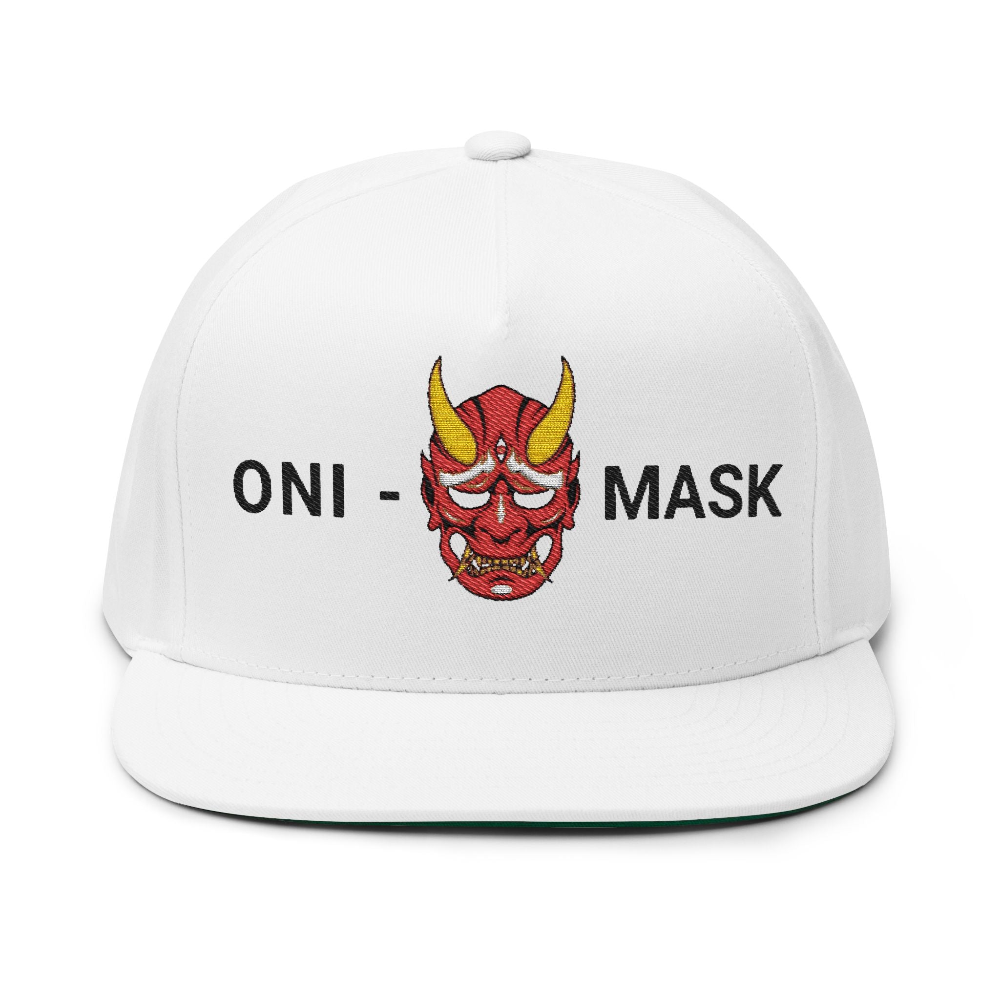 Oni-Mask Flat Bill Cap -  Embroidered Snapback Hat